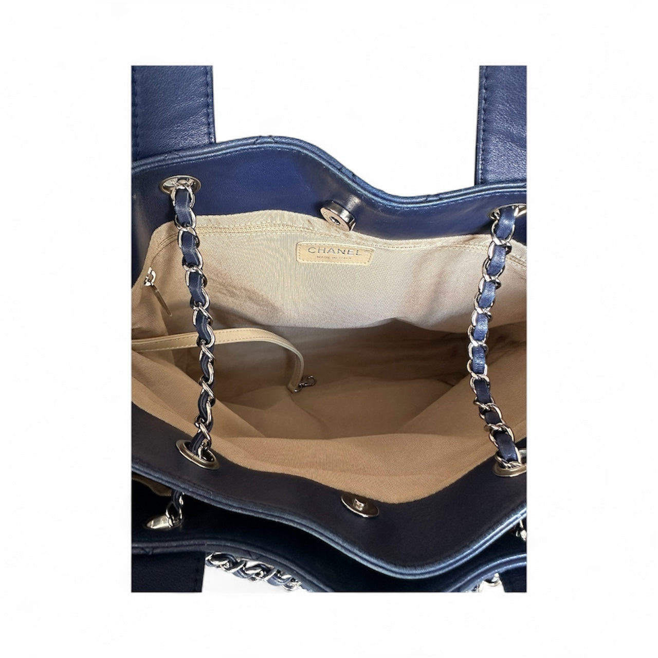 Chanel 2014 Trianon Large Lambskin Tote - Navy Blue, Silver Hardware