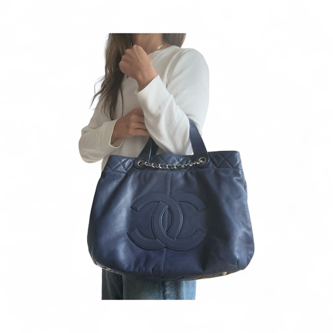 Chanel 2014 Trianon Large Lambskin Tote - Navy Blue, Silver Hardware
