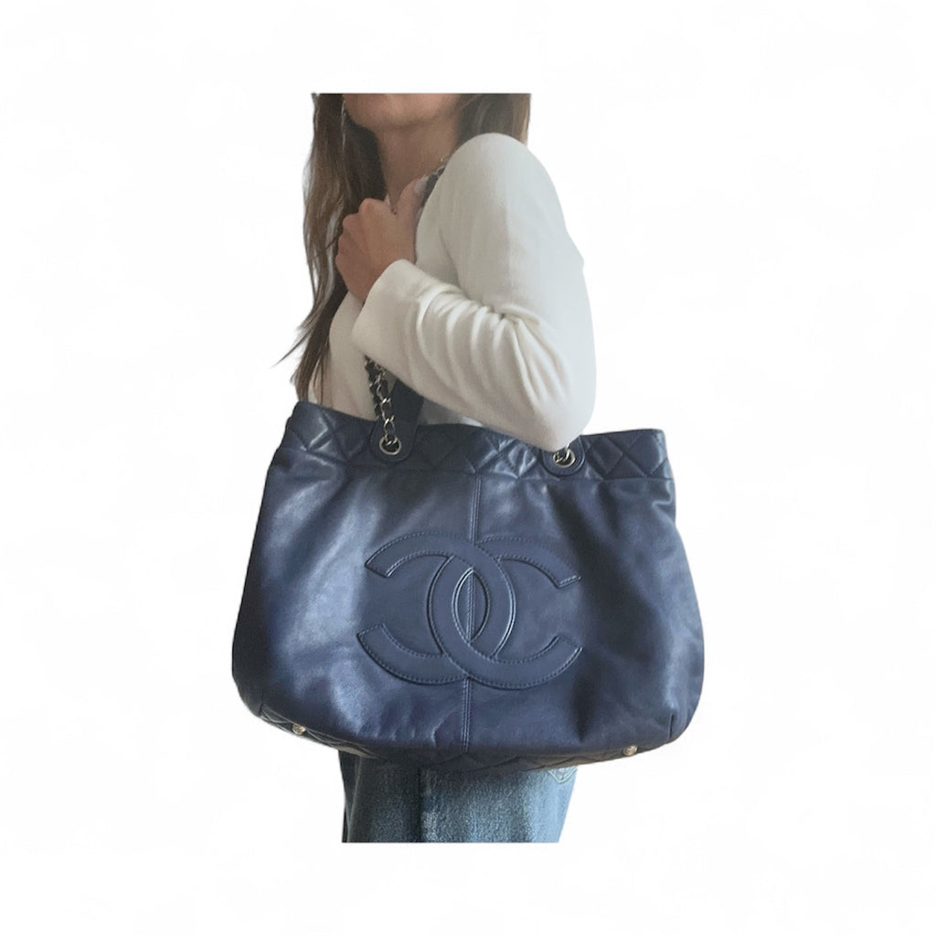 Chanel 2014 Trianon Large Lambskin Tote - Navy Blue, Silver Hardware