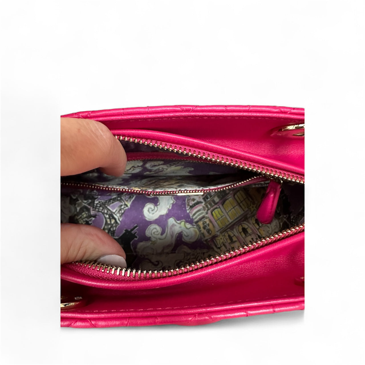 Dior 2002 Limited Edition Lady Dior - Magenta leather, Illustrated Interior