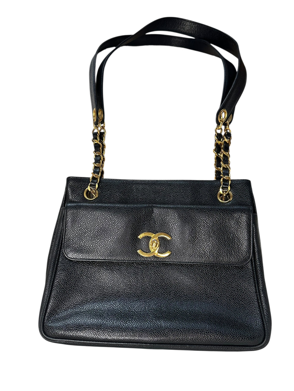 Chanel 1993 Double-Sided Turnlock Shoulder Bag - Black Caviar Leather