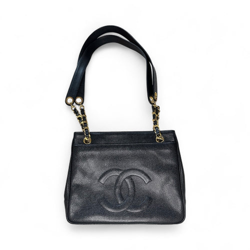 Chanel 1991-1994 Vintage Double-Sided Turnlock Shoulder Bag in Caviar Leather - Black, GHW