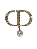 Dior Petit Crystal and Pearl CD Brooch - Gold Metal