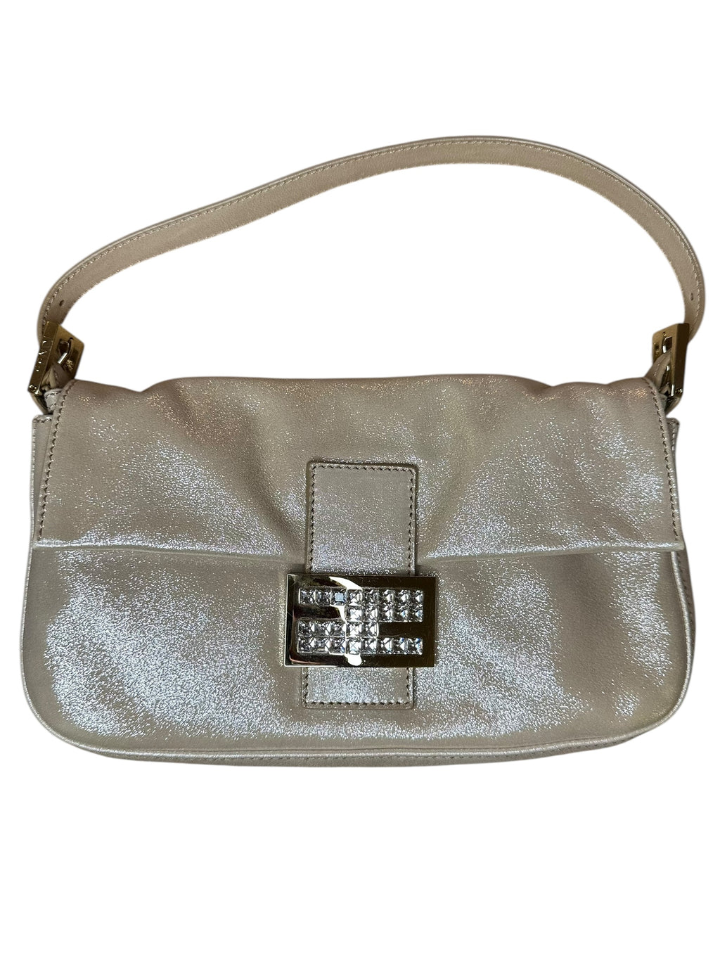 Fendi Baguette - Iridescent Gold Leather with Crystal Buckle