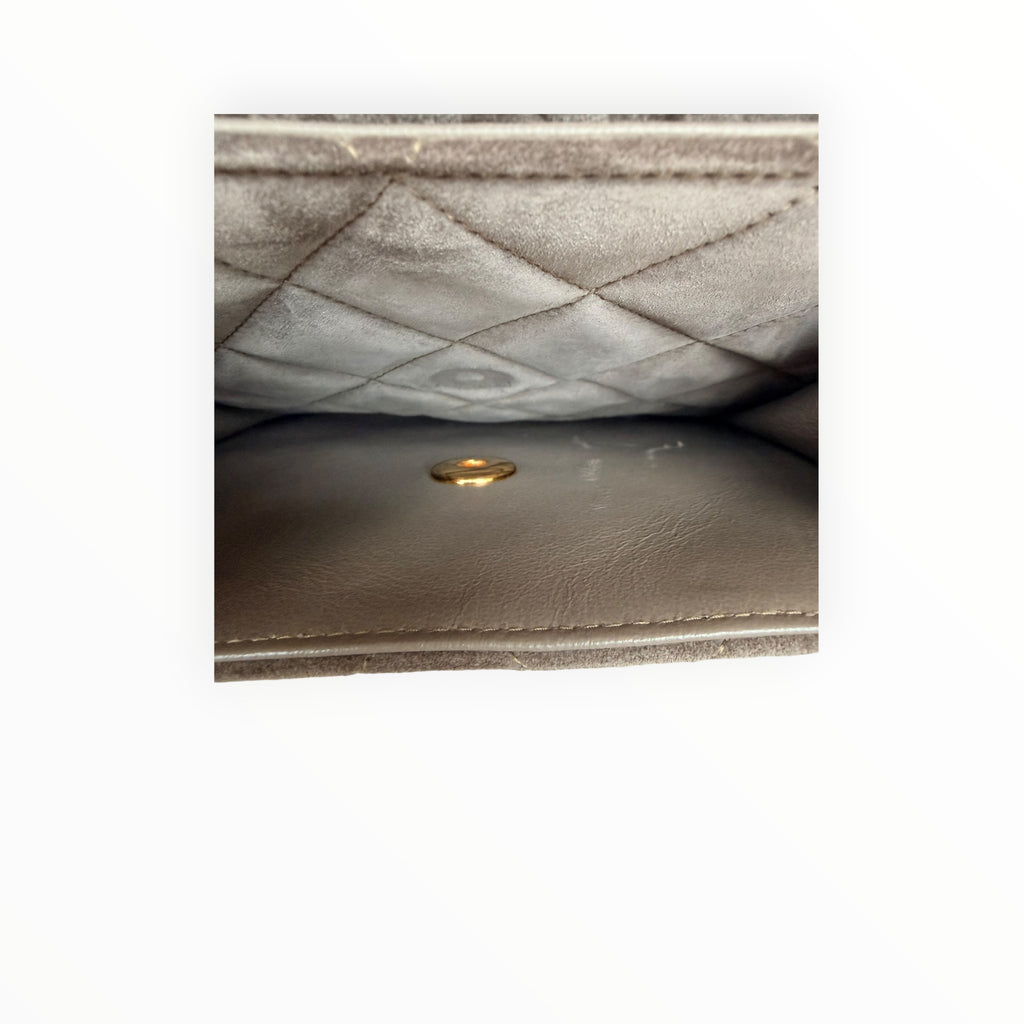 Chanel Vintage Half Moon Pleated Matelasse Bag in Gray Velour with Bijoux Chain