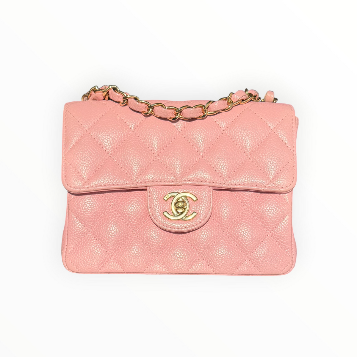 Chanel Vintage 2003 Mini Square 17 in Sakura Pink Caviar Leather 24k GHW