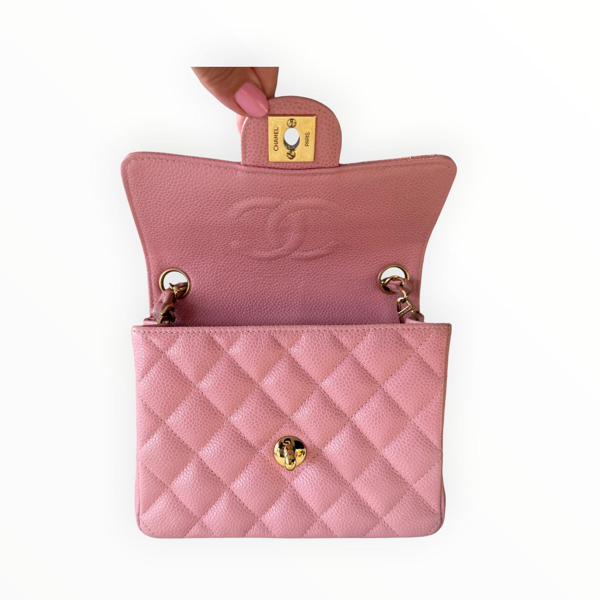 Chanel Vintage 2003 Mini Square 17 in Sakura Pink Caviar Leather 24k GHW